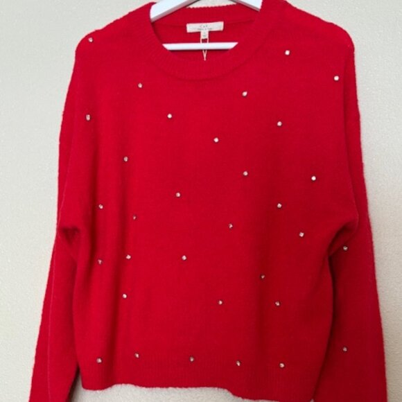 Chelsea & Violet Womens Red Sweater Long Sleeve w/Rhinestones - Picture 1 of 9